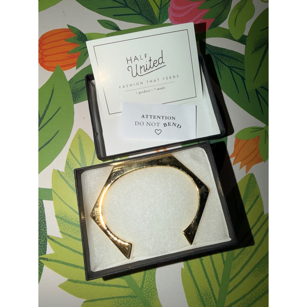 Half United Cuff Bracelet Hexagonal Geometric Modernist Polished Finish
